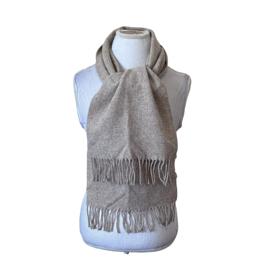 Scots Glen Classic Lambswool Scarf Beige Fringe Made in Scotland One Size 11X60